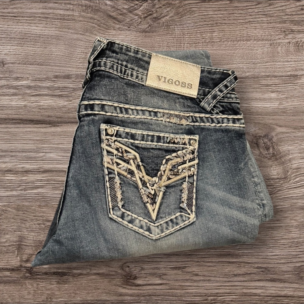 Vigoss Chelsea Slim boot cut Faded Blue Denim with Embroidered Pocket